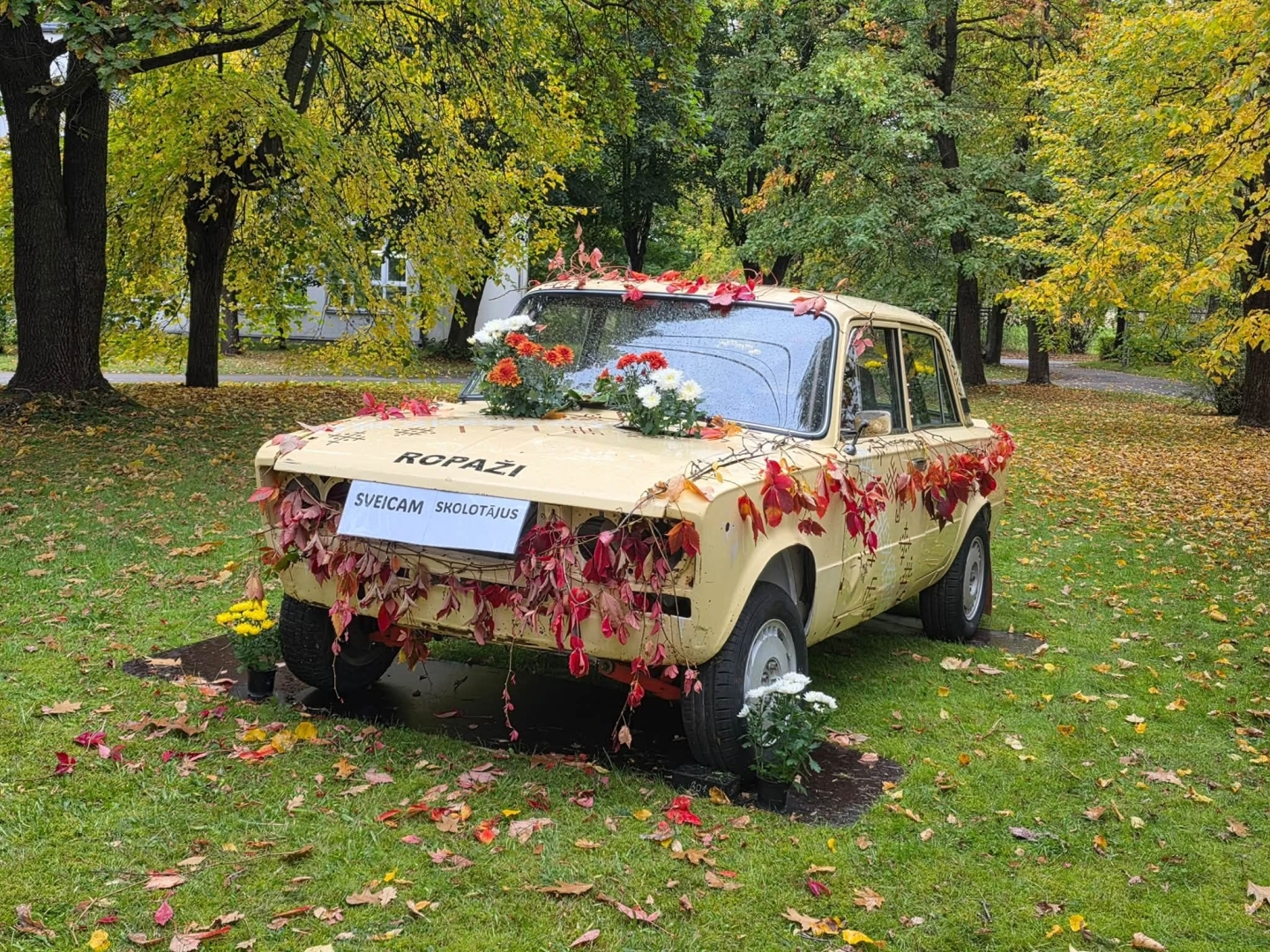 Lēdmanes iela 3 izrotāta automašīna