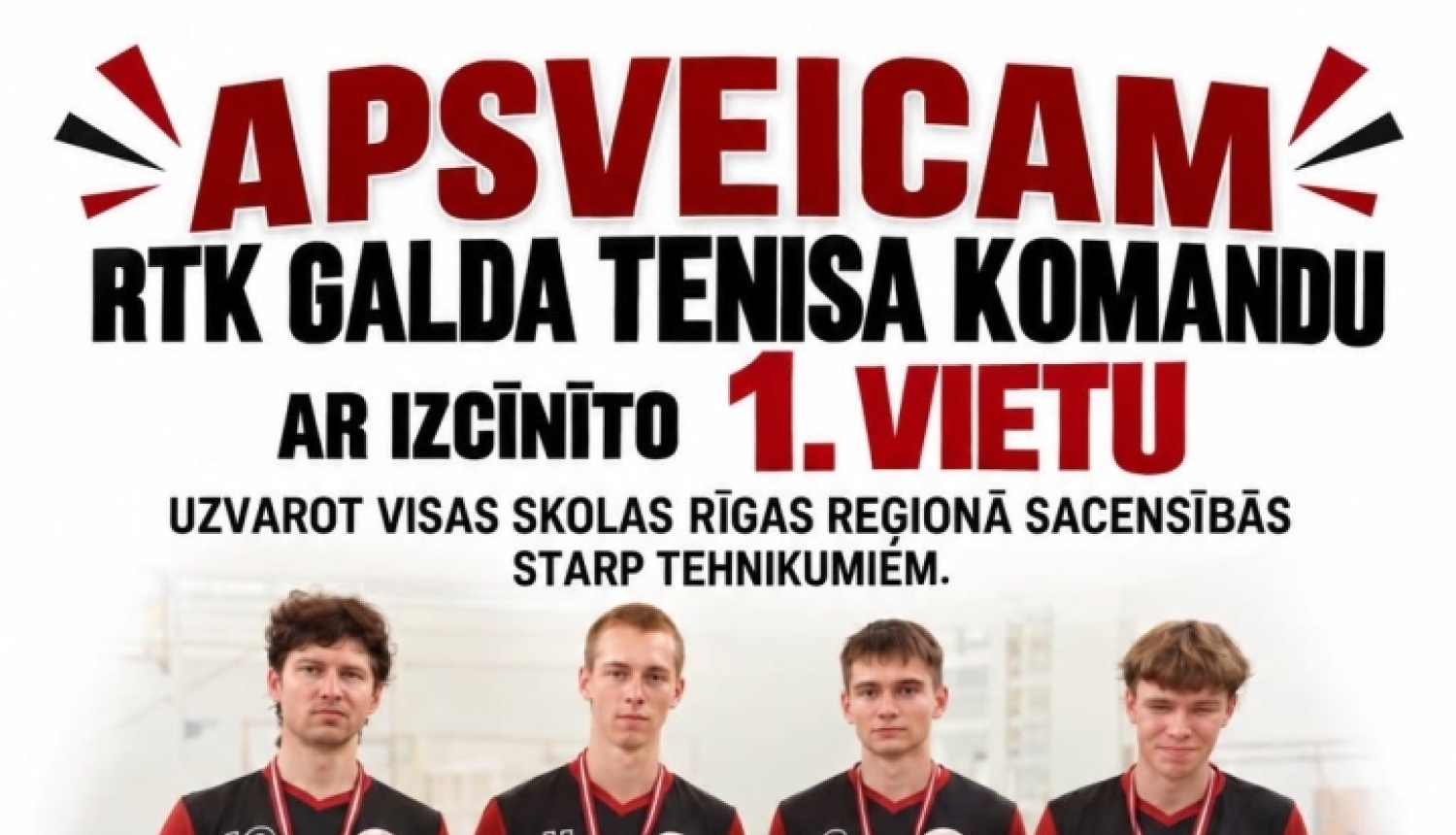 Plakāts ar apsveikumu Galda tenisa komandai